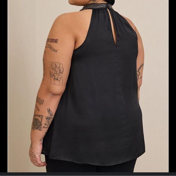 NWT plus Size Torrid Satin black Beaded Halter Top Size 3X - Picture 3 of 13